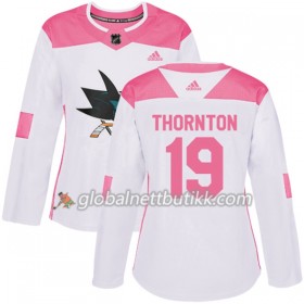 San Jose Sharks Hockeydrakt Joe Thornton 19 2017-2018 Hvit Rosa Fashion Adidas Authentic - Dame